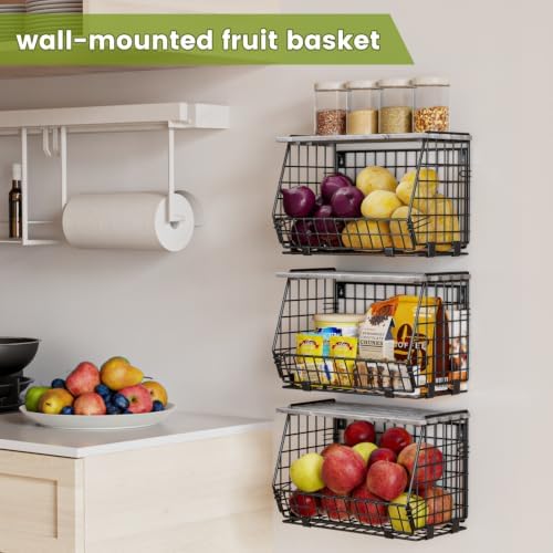 Hanging Fruit Basket for Kitchen, 3 Pack Vegetable Produce Basket - Image 5