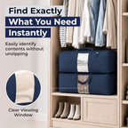 Soft Canvas Storage Bags with Zipper. Thick Breathable, 2pc King/Queen Comforter Organizer. Four Carrying Handles and Window. Large 25x19x9in Bag for Sheets Blankets Bedding Pillows, Clothes (Blue) - Image 5