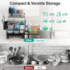 iSPECLE 2 Tier Dish Drying Rack - Expandable Over Sink & Counter Use, Black - Image 7