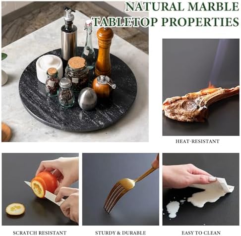 Koville 16'' Marble Lazy Susan for Kitchen, Black Marble Turntable for Dinning, Stone Lazy Susan Organizer for Cabinet, Serving Rotation Spinning Tabletop Organizer Swiveling - Image 6