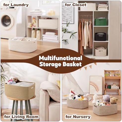 OIAHOMY Storage Basket for Shelves, Closet Cube Storage Bins Baskets for Clothes Blanket Towels, Baby Nursery, Toy Baskets Box, Woven Rope Basket, 15.75 * 11.81 * 7.09 IN, 2 Packs Grey - Image 6