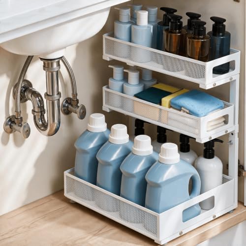 3-Tier Under Sink Organizer, Pull-Out Drawers, 1-Pack White by FimorTinyPony
