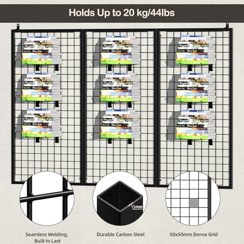 3pcs Grid Wall Panels Display Stand -Wire Grid Hanging Rack with 30 Hooks, Freely Assembled Art Display Panels/Workshop Wall Mount Storage Rack Garage Organization - Image 4