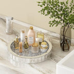 Silver Decorative Tray, Mirored Trays with Crushed Diamond Crystal Vanity Tray Round Super Gorgeous Trays Jewelry Organizer for Dresser, Coffee Table, Bedroom Ottoman 14”x14”x 2” - Image 5