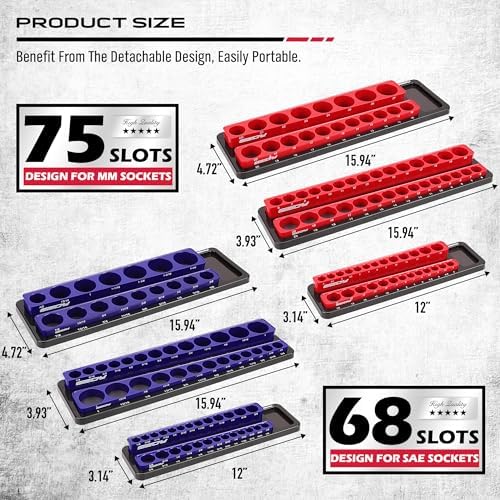 Magnetic Socket Holder Organizer Set: 6-Piece Detachable 1/2 3/8 1/4 Drive Sockets Storage Tray Magnetic Socket Organizer Tool Box Drawer Tool Box Organizers Storage Metric SAE (Sockets Not Included) - Image 2