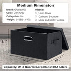 Graciadeco Medium 15" 21 Quart Collapsible Stackable Storage Bins with Lids, 5 Packs Dark Gray Foldable Fabric Closet Storage Boxes with Lids, Lidded Heavy-duty Linen Baskets(15x11x8) - Image 2