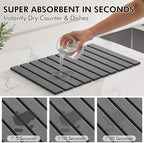 4 Pcs Stone Dish Drying Mat for Kitchen Counter, 24''x16'' Super Absorbent Diatomaceous Earth Stone Drying Mat Faucet Mat with 2 Coasters, Quick Dry Mat for Kitchen Counter Dishes Cups - Image 3