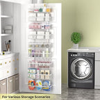 Moforoco 9-Tier White Over The Door Pantry Organizer, Pantry Organization and Storage, Black Hanging Basket Wall Spice Rack Seasoning Shelves, Home & Kitchen Bedroom Bathroom House Essentials - Image 6