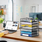 7 Tier Paper Organizer for Desk with Mesh Letter Trays and Handle 2 Pack - Image 3