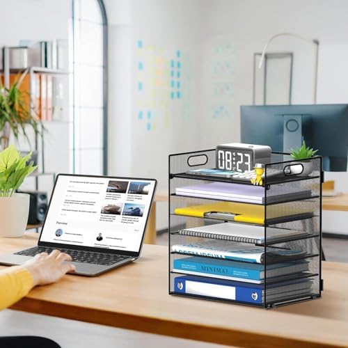 7 Tier Paper Organizer for Desk with Mesh Letter Trays and Handle 2 Pack - Image 3