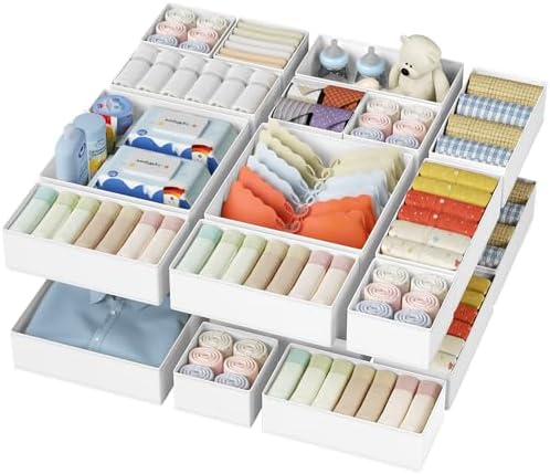 DIMJ 20-Pack Fabric Drawer Organizer Bins for Dresser Nursery Clothes by DiMJ