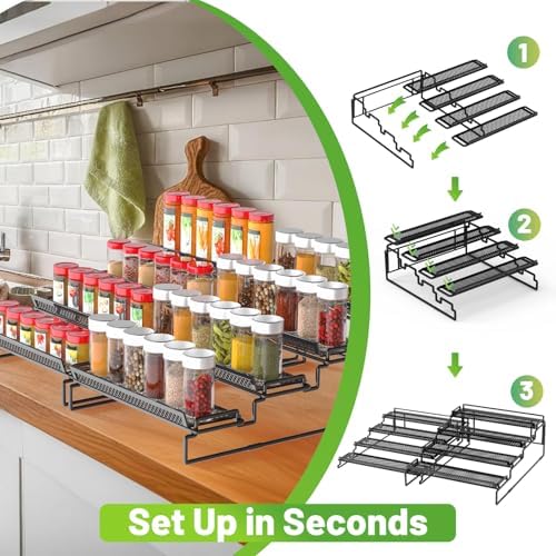 2 Pack Spice Rack Organizer for Cabinet, 4 Tier Black (S&L) Seasoning Organizer Rack for Inside Cabinets, Countertop, Pantry Storage - Image 5