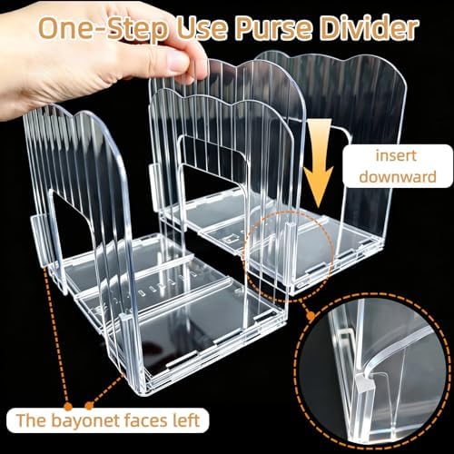 2 Pack Purse Organizer for Closet Clear Acrylic Shelf Dividers for Large Medium Bag Pocket Book Clutch, Expandable Handbag Organizer for Display & Storage, 8-Slot Purse Holder Max Length 24'' - Image 5
