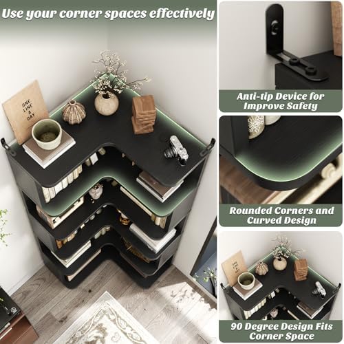 Armocity Corner Book Shelf, 6-Shelf L Shaped Corner Bookshelf with Baffle - Image 5