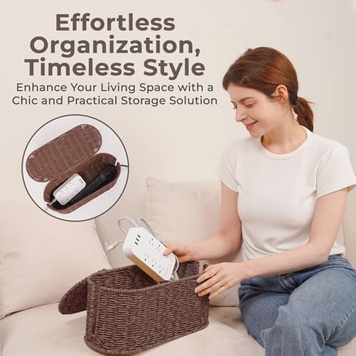 Cable Management Box, Handmade Rattan Cord Organizer for Power Strip - Image 6