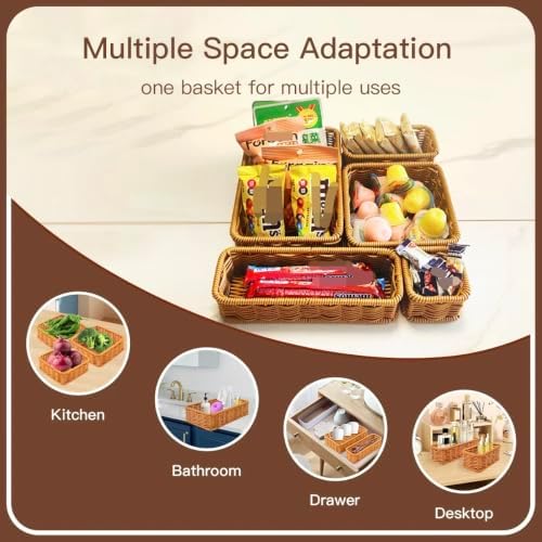 Drawer Organizers- Plastic Rattan Storage Trays for Bedroom, Bathroom, Kitchen, Office, Handwoven organizer, Waterproof and Easy Clean, 1 Set, Natural Color - Image 2