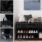 Shoe Bench, Lift Top Shoe Storage Bench, Adjustable Shelf Entryway Bench, Metal and Wood Shoe Rack Organizer with Cushion for Entry, Bedroom, Closet, Living Room, Hallway (Black, 35.5" W) - Image 4