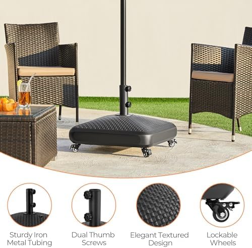 Yaheetech 123lbs Capacity Fillable Mobile Umbrella Base, Faux Rattan, Black - Image 6
