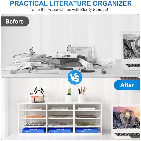 Mail Sorter Adjustable Countertop Mail Holder, Heavy Duty Literature Organizer, Student Mailbox for Classroom, Desktop Bill Paper Organizer for Office Home School, 12 Compartments, White - Image 3