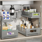2 Pack 15.74IN-Depth Under Sink Organizer With Next-Gen Ball-Bearing Slides,2-Tier Pull Out Cabinet Storage,Height Adjustable Drawer Shelf for Bathroom,Kitchen,Laundry,Cabinet,Pantry-Gun Gray by Corbyles