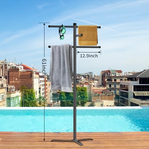 Pool Towel Rack Outdoor, Heavy Duty Outdoor Towel Rack, 61 Inch Free Standing Rack for Pool & Hot Tub, Drying Towels, Swimsuits, Life Jackets and Goggles, Ideal Pool Accessories - Image 4