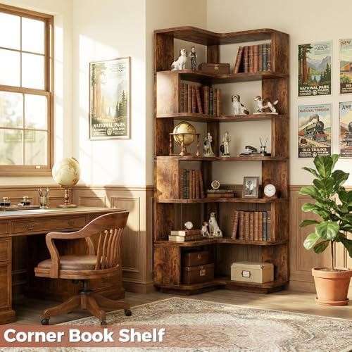 Besiost Corner Book Shelf, 7-Shelf Corner Bookshelf for Small Corner Spaces - Image 6