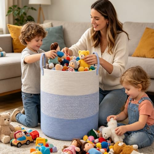 105L Extra Large Laundry Basket, Clothes Hamper with Handles- Blue - Image 4