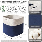 11x11 Cube Storage Bin - 3 Pack Woven Storage Cubes Organizer, 11 Inch Cotton Rope Baskets for Organizing, Decorative Square Shelf Baskets Closet Bins, Toy Boxes for Boy, Dark Blue Decor - Image 2