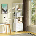 Furnulem 4-Tier Corner Shelf,White Narrow Bookshelf with 2 Storage Drawers - Image 2