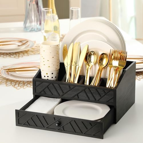 Marsui Wood Paper Plate Dispenser for Countertop, Black - Image 6