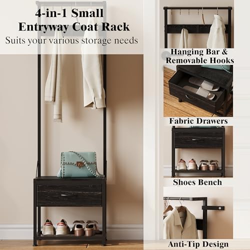LUMTOK Hall Tree with Shoes Bench Storage,Small Coat Rack with Drawers - Image 2