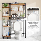 K1 Heavy Duty 7-Tier Over The Toilet Storage（With Basket and Paper Hook）Freestanding Above Toilet Shelf with Adjustable Feet，Space Saver Bathroom Shelves 9.3"D x 33.5"W x 63.8"H，Rustic Brown - Image 6