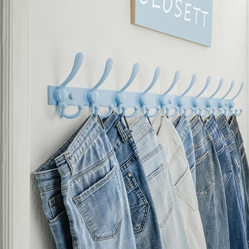 Dseap Coat Rack Wall Mount 37”, Heavy Duty 12-Gauge Base vs Flimsy 1mm, Double-Thick Anti-Snap Hooks, 16” Stud-Mount, Stainless Steel 10-Hook Hanger for Closet Entryway, Blue, Pack of 2 - Image 6