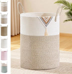 100L Extra Large Tall Cotton Rope Laundry Basket with Handle, Brown by SunNewt