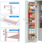 VyGrow 12.3" W Narrow Over the Door Pantry Organizer, 8-Tier Over the Door Organizer with Adjustable Basket, Pantry Door Organization for Pantry Kitchen Storage Room Spice Rack, Pink - Image 6