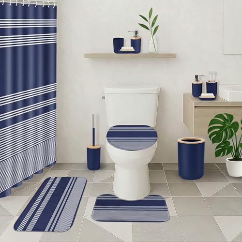 Bathroom Decor and Accessories Set of 10, Striped Navy - Image 2