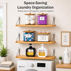 Laundry Room Organization Set, 3pack Wall Mounted Bamboo Floating Shelves with 4 Clear Laundry Pod Containers and 2 Soap Dispensers, No Drill Bathroom & Laundry Room Storage Organizer - Image 5
