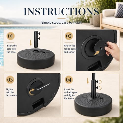 20 Inch 50 Lbs Fillable Heavy Duty Umbrella Base, Stable Outdoor Stand, Durable Holder for Lawn Patio Deck and Poolside Parasols, Black50 - Image 3