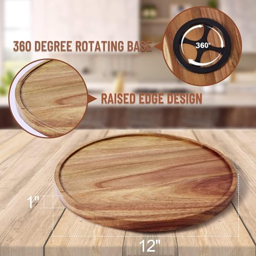 [ 2 Pack ] 12-inch Acacia Wood Lazy Susan Organizers,Turntable for Cabinet - Image 3