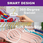 MIZGI Pink Velvet Hangers 30 Pack Gold Hooks Clothes Non-Slip Felt Heavy Duty,Durable Suit Hangers for Space Saving, No Hanger Marks - Image 2