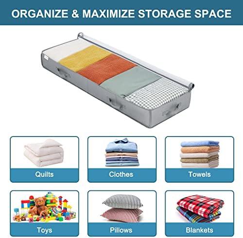 Under Bed Storage Containers, 2 Pack Under the Bed Bags, Clear Underbed Storage Bins with Sturdy | Adjustable Dividers | Sidewalls | Bottom, Closet Organizer for Clothes Sheet Blankets, 47.5x16x6in - Image 3