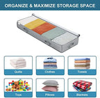 Under Bed Storage Containers, 2 Pack Under the Bed Bags, Clear Underbed Storage Bins with Sturdy | Adjustable Dividers | Sidewalls | Bottom, Closet Organizer for Clothes Sheet Blankets, 47.5x16x6in - Image 3