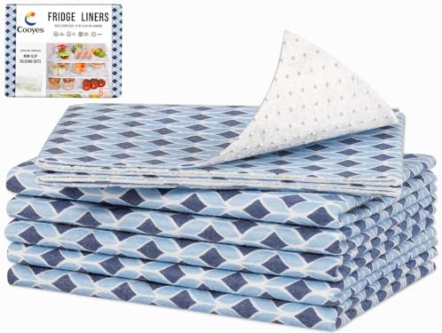 Cooyes 6 Pack Cloth Shelf Liners 17.7" × 36", Non-Slip Refrigerator Liners Machine Washable, Refrigerator Drawer Mats for Glass Shelves and Kitchen Cabinets, (Light Blue) by Cooyes