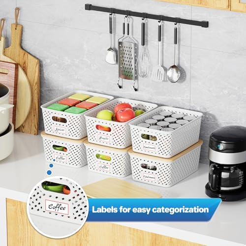 Anysig 8 Pack Plastic Storage Bins with Bamboo Lids, 5.2 QT Stackable Bins - Image 5