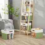 Bagnizer Storage Cubes, 4 Pack Linen Foldable Storage Bins (13 x 13 inch) with Clear Window and Handles, Fabric Organizer for Shelf Closet, Clothes, Books - (Green and White) - Image 6
