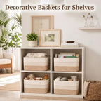OIASKET 4 Pack Storage Baskets for Organizing, 15.75''x11.8''x7.87'', Decorative Cotton Rope Baskets for Shelves, Small Woven Basket for Toys, Books and Towels, Brown&White - Image 2