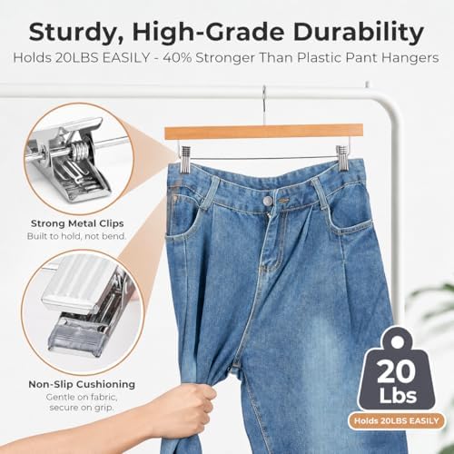 HOUSE DAY Wooden Pants Hangers with Clips, 100 Pack Skirt Hangers, Natural - Image 4