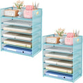Subekyu 6-Tier Desk Paper Organizer, Desktop File Letter Tray with Handle, Document Sorter and Accessories Holder for Office, Home and School Workspace Organizers, Blue-2 Pack by SUBEKYU