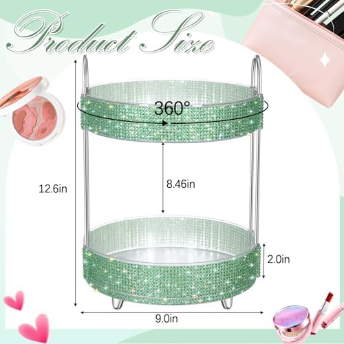 Honeydak Rotating Perfume Organizer Tray, 2 Tiers, Resin Diamond, Green - Image 2