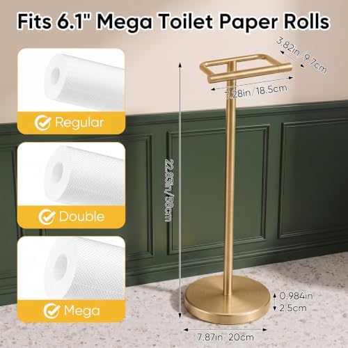 BESy Brushed Gold Freestanding Toilet Paper Holder Stand Free Standing - Image 5